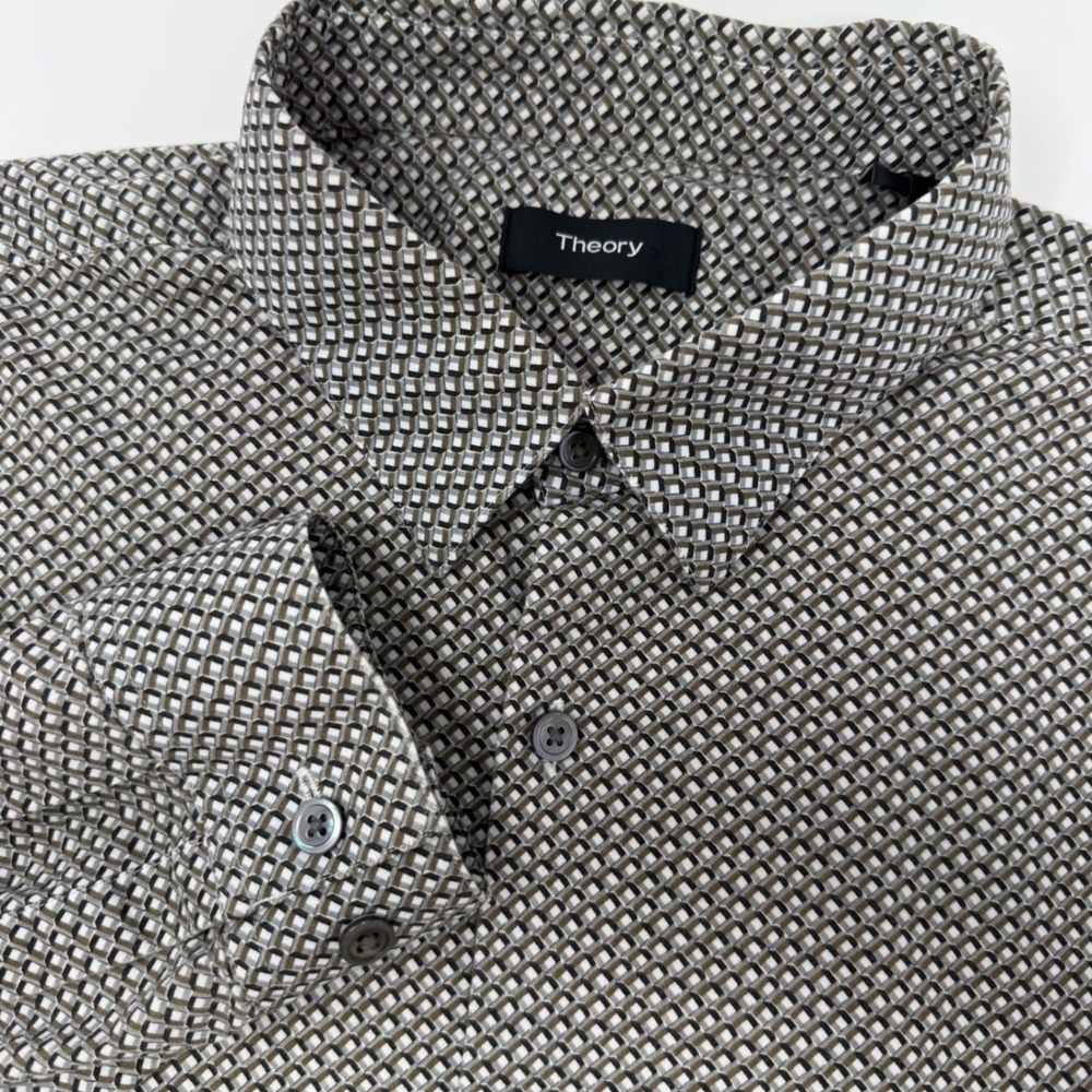 Theory Irving Mens Large‎ Geometric Mini Scale Print Cotton Button Down Shirt